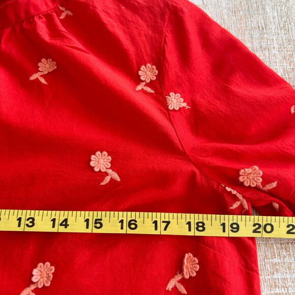 J. Crew Floral Applique Embroidered Cotton Voile Peasant Blouse/Top/Shirt Small - Picture 9 of 10